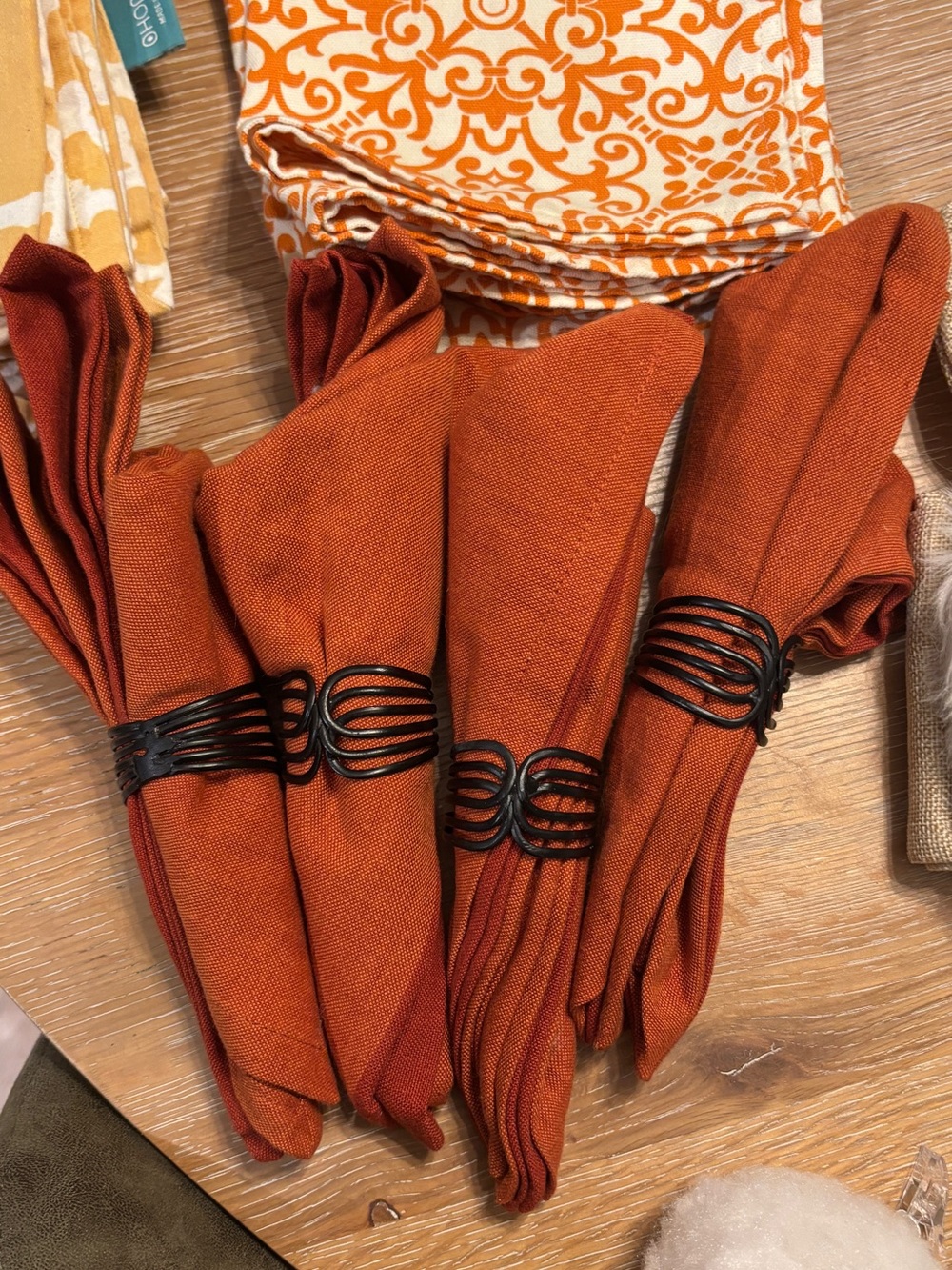 Orange, yellow, green- Cloth Napkin Set with Black Rings -
